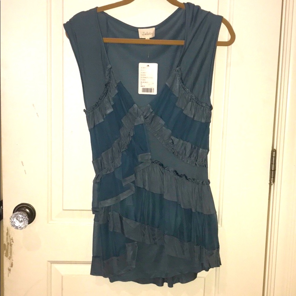 NWT Anthropologie Deletta Blue Ruffled Peplum Top Size M